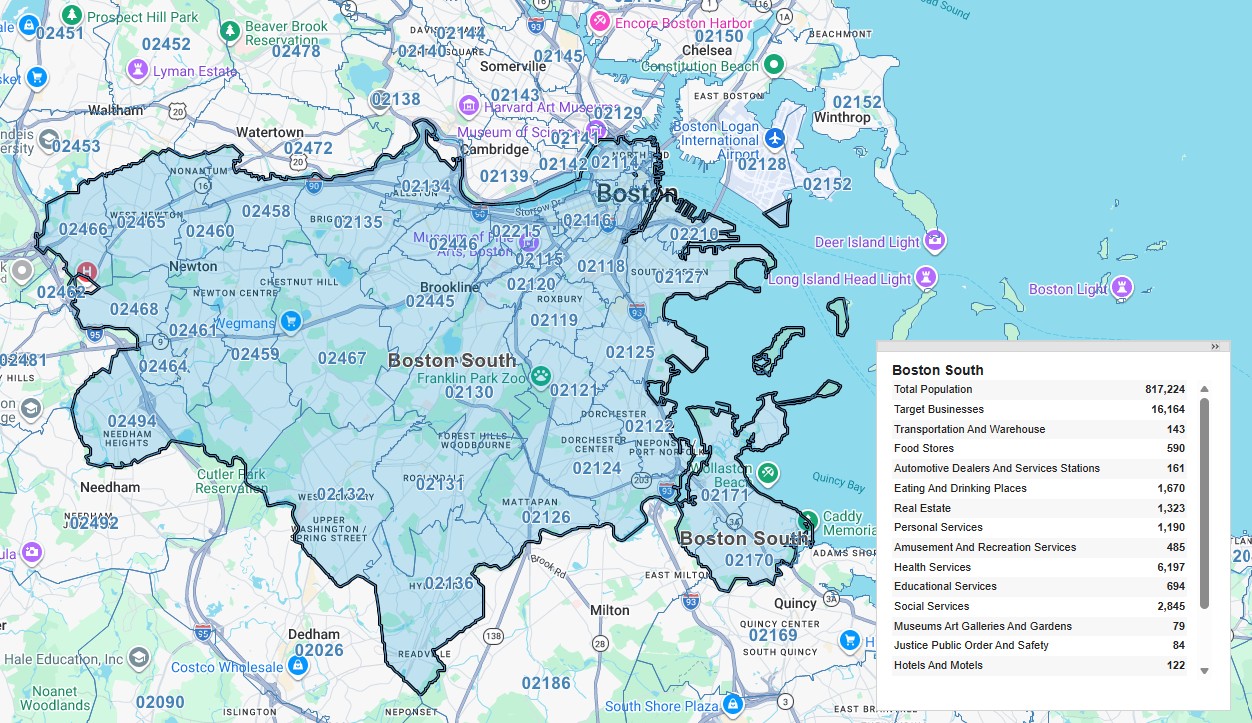 Boston South protected territory map