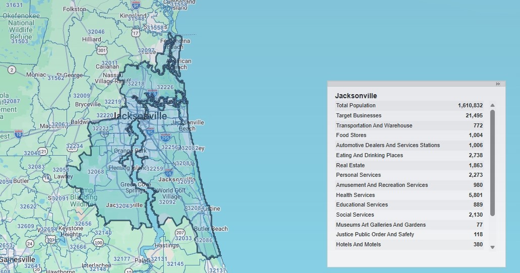 Jacksonville protected territory map