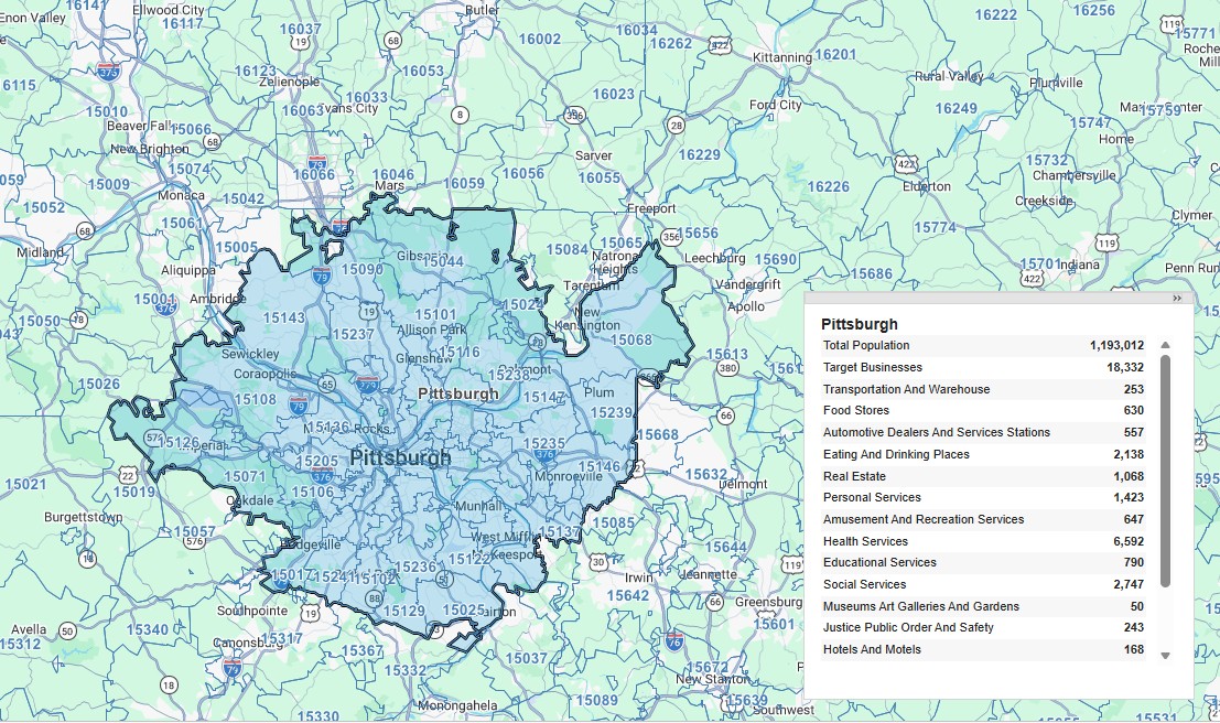 Pittsburgh protected territory map