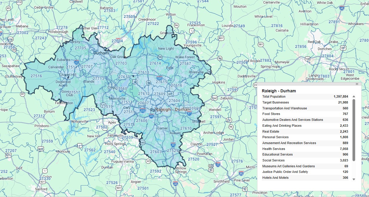 Raleigh-Durham protected territory map